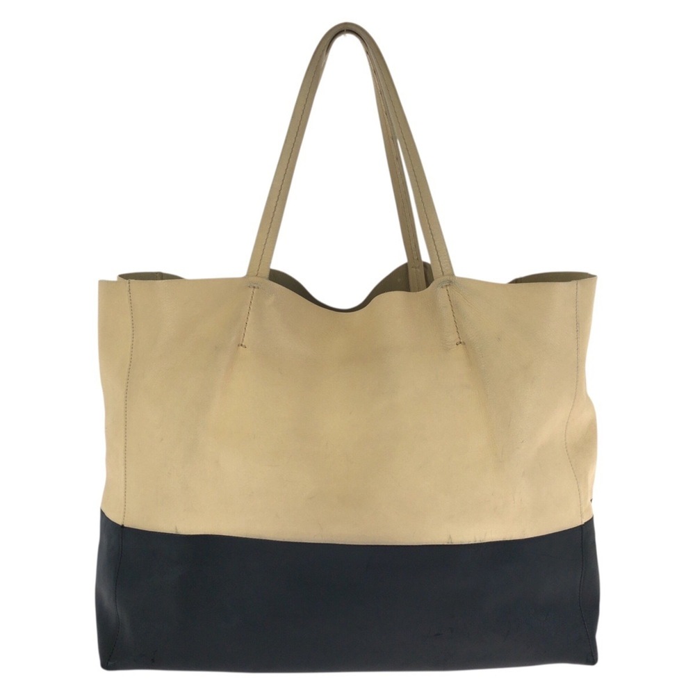 CELINE Horizontal Cabas Bicolor Beige Black Gold Hardware Leather Tote Bag Sh... - Picture 2 of 10
